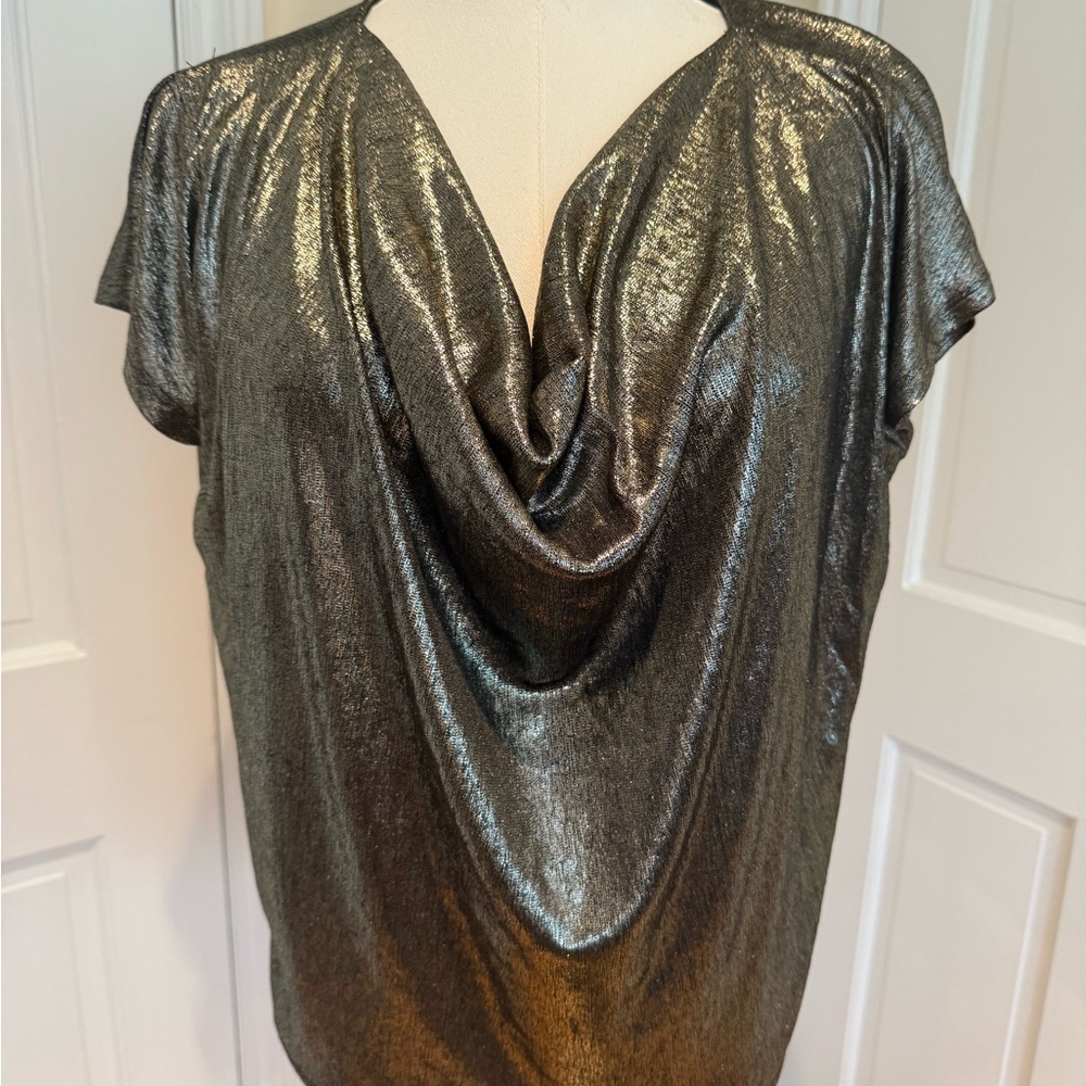 APRICOT Metallic Drape Neck Blouse